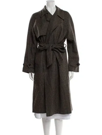 Pre-owned Masscob Wool Plaid Print Trench Coat In Brown
