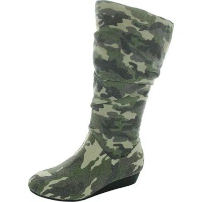 Masseys 1381013 Womens Faux Suede Wedge Boot Mid-calf Boots In Green