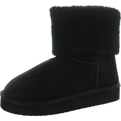 Masseys Heavenly Womens Faux Fur Lined Textured Mid-calf Boots In Black
