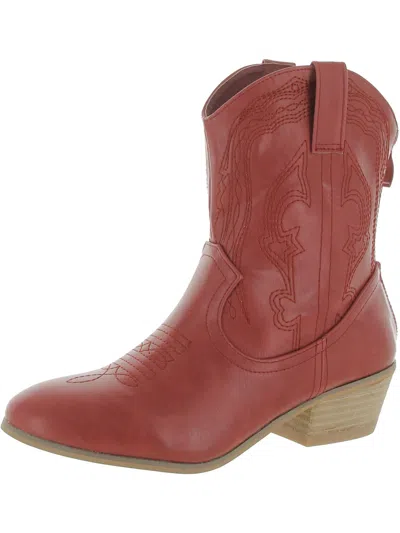 Masseys Maxie Womens Faux Leather Embroidered Cowboy, Western Boots In Red