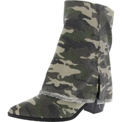 Masseys Miranda Womens Denim Pointed Toe Mid-calf Boots In Green
