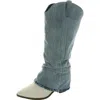 Masseys Shania Womens Cuffed Denim Cowboy, Western Boots In Multi