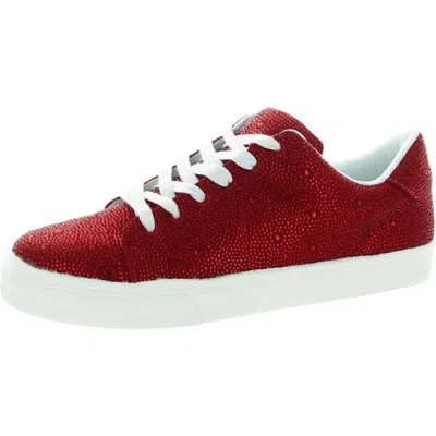 Masseys Womens Rhinestone Man Made Casual And Fashion Sneakers In Red