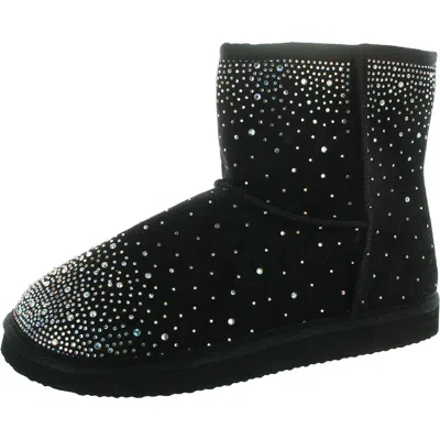 Masseys Womens Rhinestone Man Made Winter & Snow Boots In Black