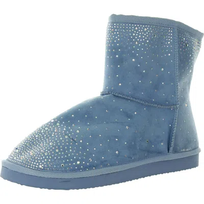 Masseys Womens Rhinestone Man Made Winter & Snow Boots In Blue