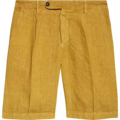 Massimo Alba Alaccia Pleated Linen Bermuda Shorts In Mostarda