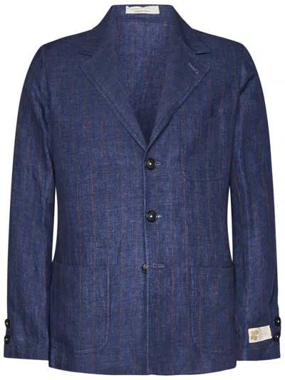 Massimo Alba Blue Striped Linen-cotton Single-breasted Blazer