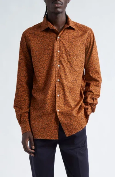 Massimo Alba Bowles Floral Print Cotton Button-up Shirt In Copper