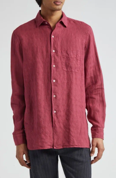 Massimo Alba Bowles Textured Check Linen Button-up Shirt In Lampone