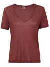 Massimo Alba Burgundy Cotton V-neck T-shirt With Relaxed Fit In Burgundy