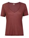 Massimo Alba Burgundy Cotton V-neck T-shirt With Relaxed Fit In Brown