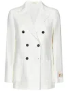Massimo Alba Cream Herringbone Linen Double-breasted Blazer In White