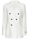 Massimo Alba Cream Herringbone Linen Double-breasted Blazer In White