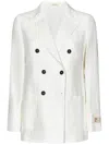 Massimo Alba Cream Herringbone Linen Double-breasted Blazer In White
