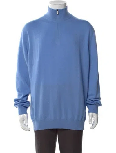 Pre-owned Massimo Alba Cashmere Mock Neck Pullover W/ Tags In Blue
