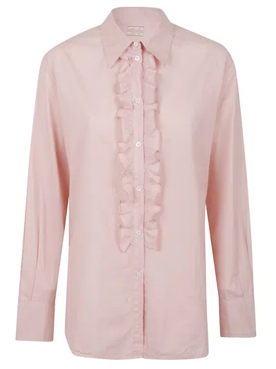 Massimo Alba Cotton Shirt With Classic Collar And Ruffled Placket In Purple