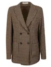 Massimo Alba Double-breasted Houndstooth Wool Blazer In Brown