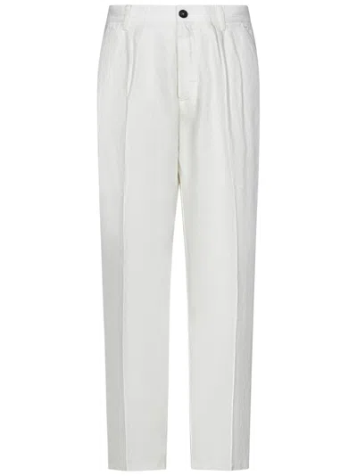 Massimo Alba Double-pleat Herringbone Linen Trousers With Tailored Fit In White