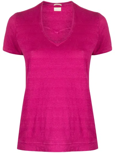 Massimo Alba Flores Short-sleeve Linen T-shirt In Pink