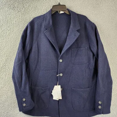 Pre-owned Massimo Alba Herringbone Chore Wool Jacket Men's 52 (42 Us) Navy Pockets L/s In Blue
