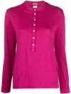 Massimo Alba Java Linen Henley Shirt In Rosa