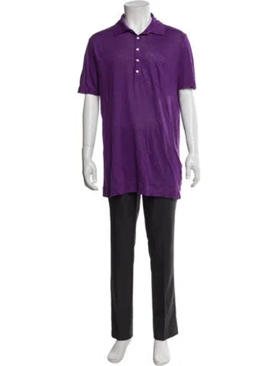 Pre-owned Massimo Alba Linen Collar Polo Shirt In Purple