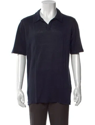 Pre-owned Massimo Alba Linen Collar Polo Shirt W/ Tags In Blue