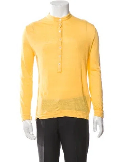 Pre-owned Massimo Alba Linen Crew Neck Polo Shirt W/ Tags In Yellow