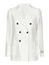 Massimo Alba Linen Double-breasted Long Blazer In White