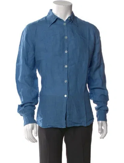 Pre-owned Massimo Alba Linen Long Sleeve Dress Shirt In Blue