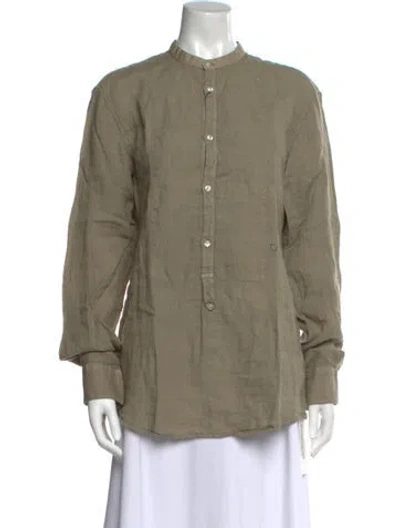 Pre-owned Massimo Alba Linen Mock Neck Button-up Top W/ Tags In Green