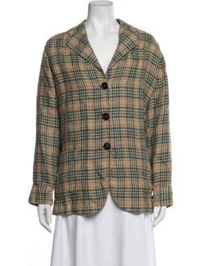 Pre-owned Massimo Alba Linen Plaid Print Blazer W/ Tags In Brown