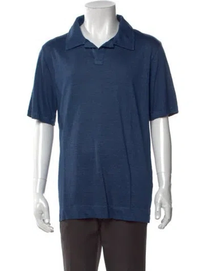 Pre-owned Massimo Alba Linen Striped Polo Shirt W/ Tags In Blue
