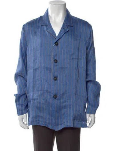 Pre-owned Massimo Alba Linen Striped Shirt W/ Tags In Blue