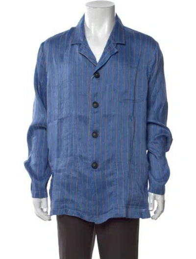 Pre-owned Massimo Alba Linen Striped Shirt W/ Tags In Blue