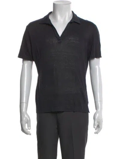 Pre-owned Massimo Alba Linen V-neck Polo Shirt In Black