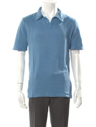 Pre-owned Massimo Alba Linen V-neck Polo Shirt In Blue