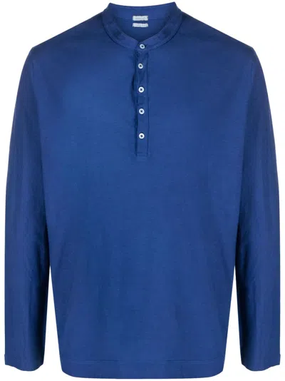 Massimo Alba Long-sleeve Cotton Henley Shirt In Blau