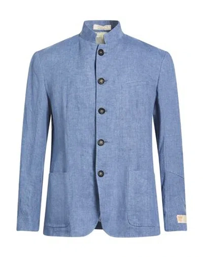 Massimo Alba Man Blazer Azure Size 44 Linen In Blue