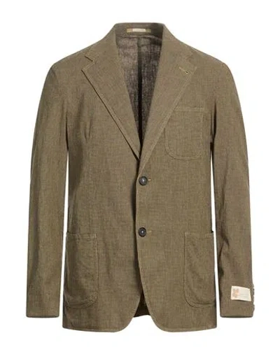 Massimo Alba Man Blazer Khaki Size 42 Cotton, Linen, Elastane In Brown