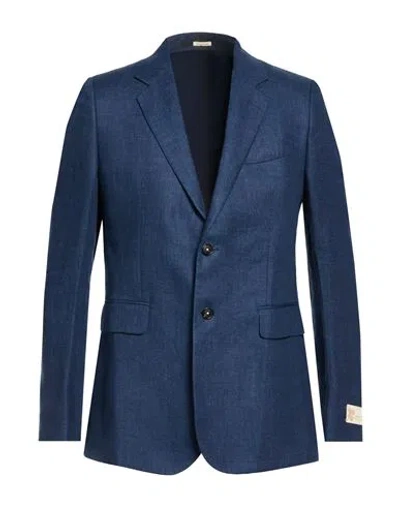 Massimo Alba Man Blazer Navy Size 40 Linen In Blue