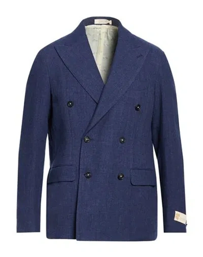 Massimo Alba Man Blazer Navy Size 44 Linen, Virgin Wool, Silk, Cashmere In Blue