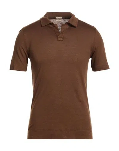 Massimo Alba Man Polo Shirt Chocolate Brown Size S Linen, Cotton