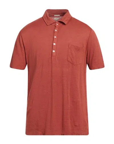 Massimo Alba Man Polo Shirt Rust Size L Linen In Red