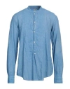 Massimo Alba Man Shirt Azure Size M Linen, Cotton In Blue