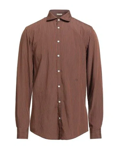 Massimo Alba Man Shirt Brown Size Xl Viscose, Polyamide