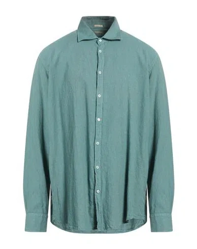 Massimo Alba Man Shirt Deep Teal Size Xxl Linen, Cotton In Green