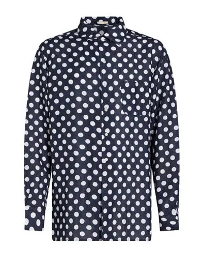 Massimo Alba Man Shirt Navy Size Xl Linen, Cotton In Blue