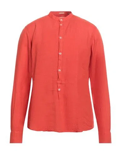 Massimo Alba Man Shirt Rust Size M Linen In Red
