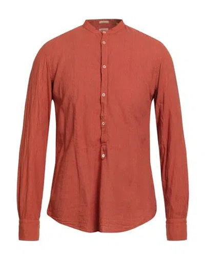 Massimo Alba Man Shirt Rust Size S Linen, Cotton In Red